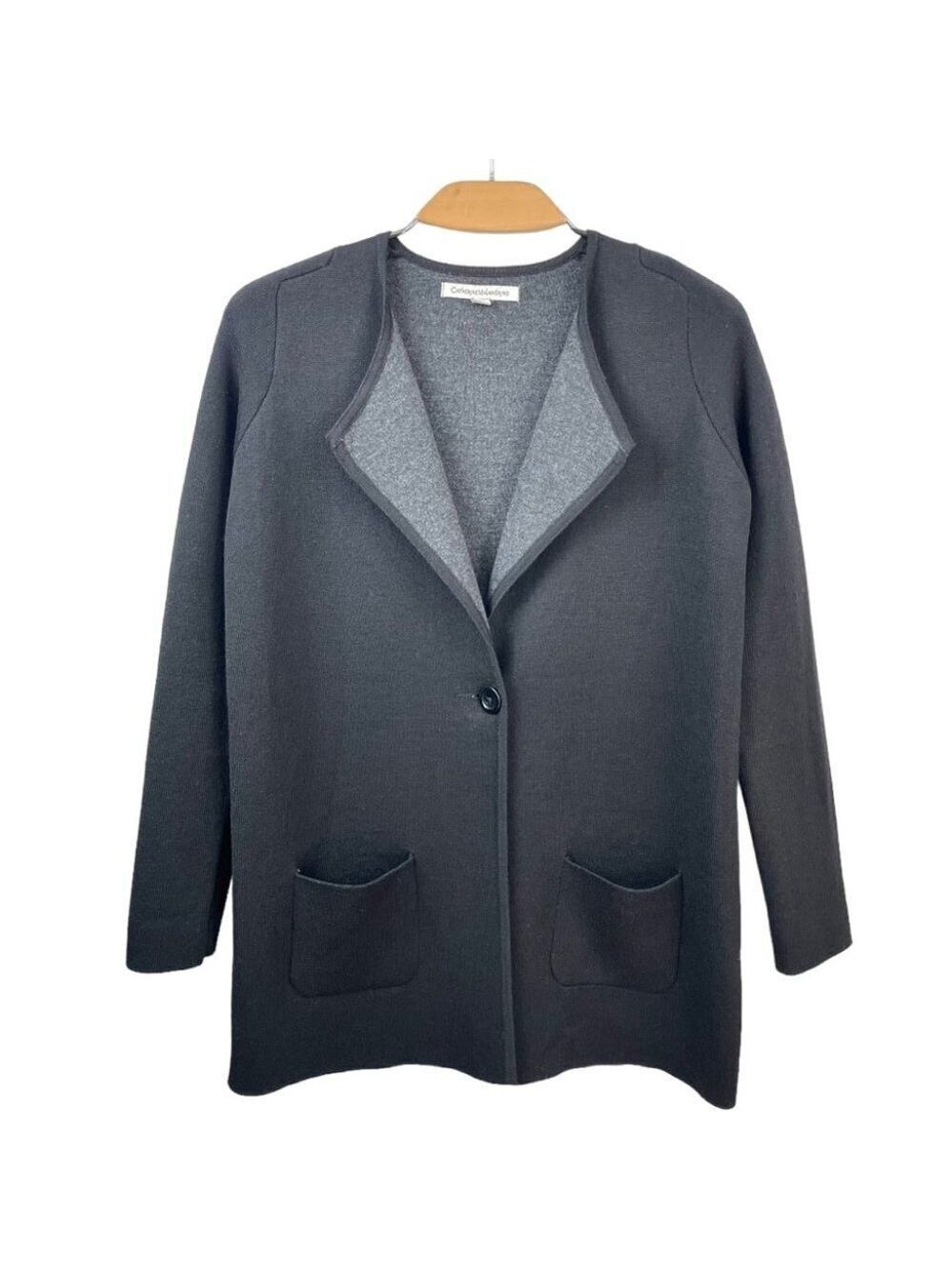 ** Catherine Malandrino Black Wool Blend 1-Button Contemporary Coatigan Size S